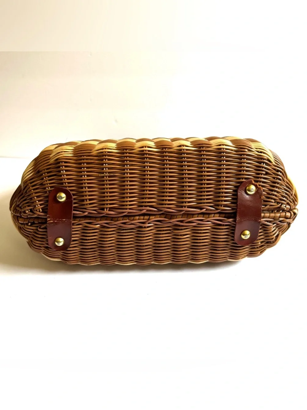Vtg Checkered Wicker Handbag Purse Basket Bag Turn Lock Boho Cottagecore Coastal - Picture 5 of 16
